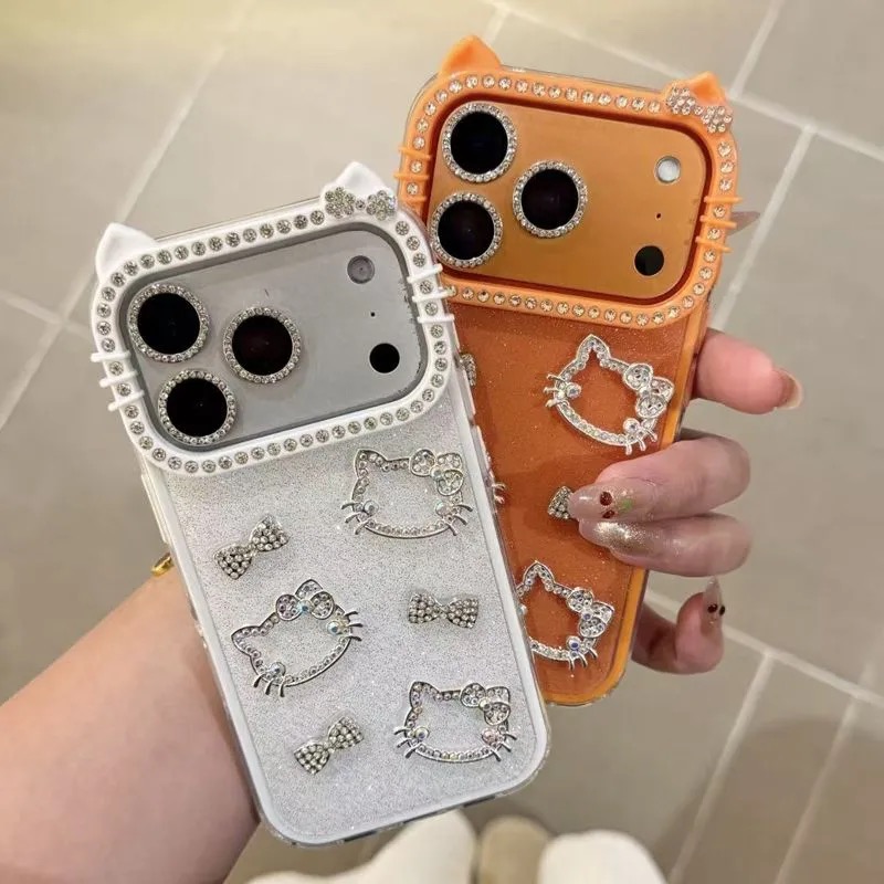 猫耳满钻蝴蝶结适用iPhone17promax手机壳新款16pro可爱卡通15保护壳苹果14pro少女心13个性创意12防摔11软壳