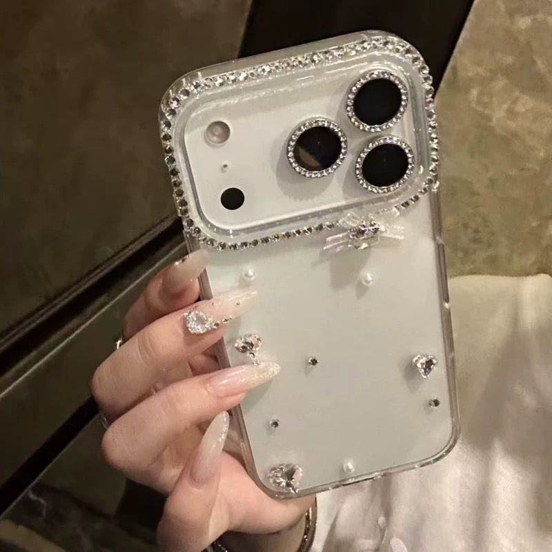 ins小清新diy定制水钻17promax手机壳透明適用iPhone16pro手機殼12苹果15promax保护套14por防摔13轻奢鸽子蛋