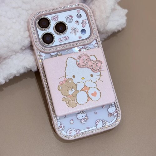 ins超可爱镶钻KT猫镜子链条适用iPhone17pro苹果15手机壳16ProMax新款ari网红12爆款13女款14pro防摔17ProMax