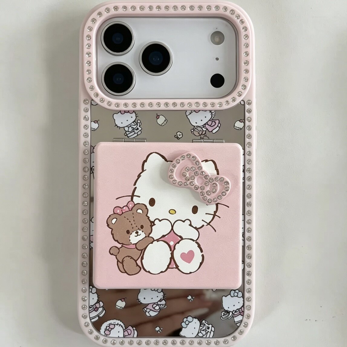 高级感猫咪镜框可爱小熊翻盖镜面适用苹果17ProMax手机壳iphone15新款16pro女款13创意14pro防摔保护套
