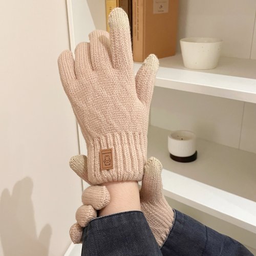 手套冬季保暖加绒针织毛线女