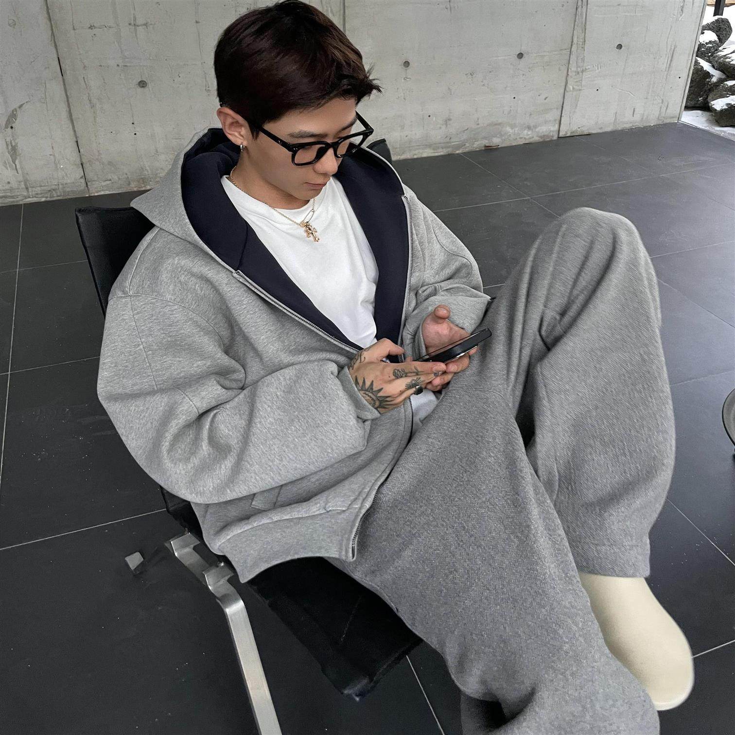 秋冬厚款重磅外套百搭休闲卫衣拉卫衣