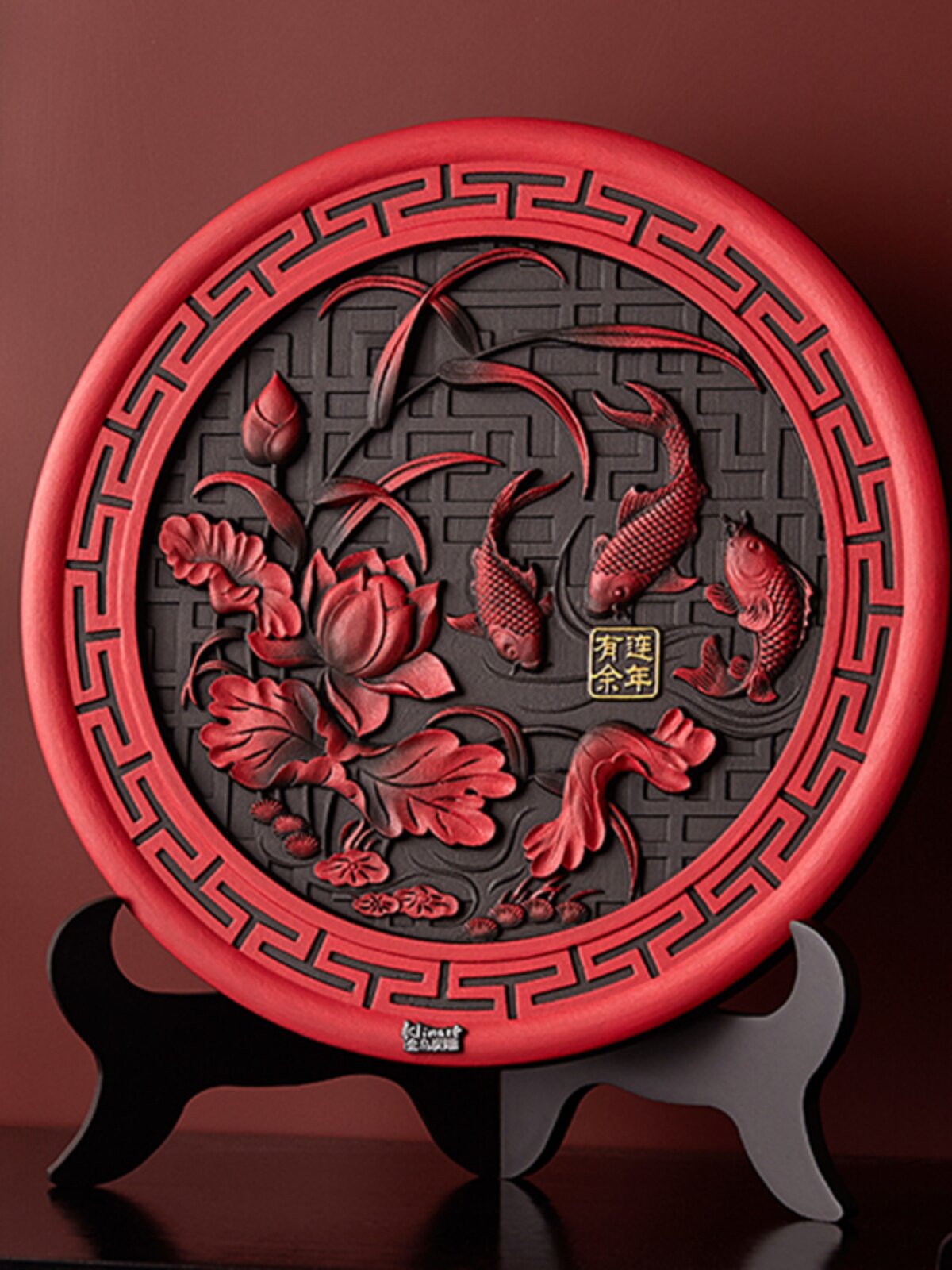 定制金乌炭雕连年有余活性炭雕中式客厅电视柜摆件酒柜玄关摆设家