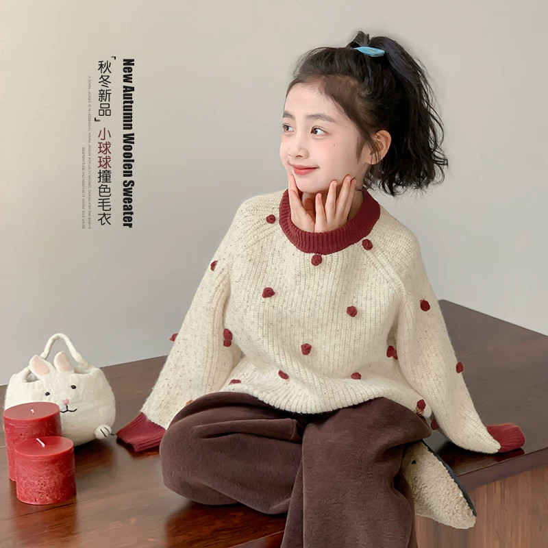 女童秋冬加厚毛衣中大童韩版可爱保暖套头针织打底衫女宝宝打底衫