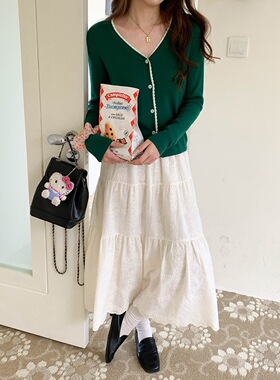 3th Morning 早春新款 撞色钩花V领气质显瘦针织开衫ZY3917