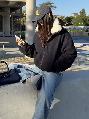 MMFISH时髦街头休闲复古撞色毛领摇粒绒抗风卫衣加厚外套25Y657