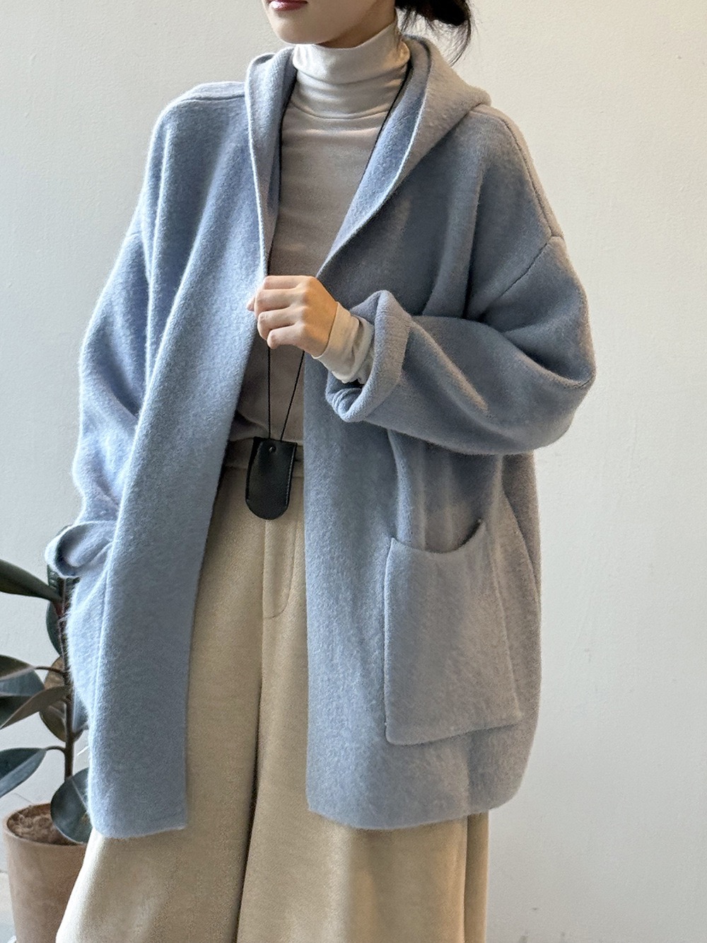 言双 连帽慵懒风毛衣外套女 秋冬气质宽松高级感外穿针织开衫P227