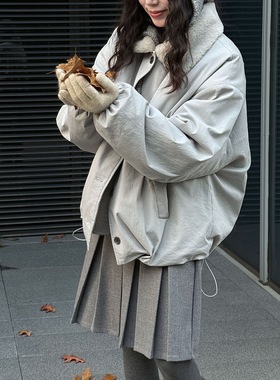 鹿西 廓形休闲翻领羊羔毛保暖外套女冬季新款宽松百搭夹克99011