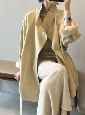 言双 法式复古气质中款风衣外套女 秋季宽松收腰立领上衣82132