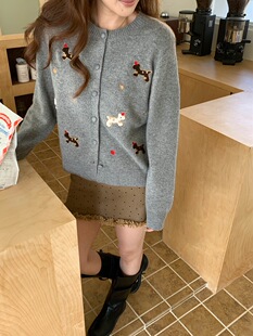3th Morning 早春新款 韩系卡通小马刺绣圆领针织开衫ZY3948