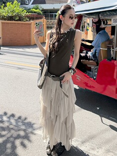 「 1.13 春夏新品 」MMFISH 浪漫荷叶边不对称纱裙半身裙 26Q065