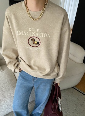 司南 时髦博主风 美式趣味小马刺绣圆领宽松显瘦加厚卫衣 SN8516