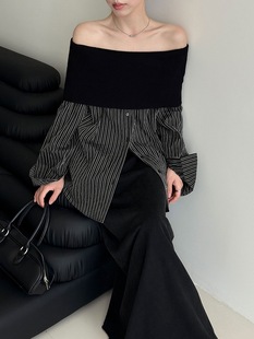 女新款 独特线条露肩衬衫 慵懒风气质上衣K6525 韩系早秋设计款 鹿西