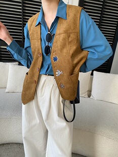 司南 早春新款 南法腔调复古时髦刺绣麂皮绒马甲外套叠穿 SN8580