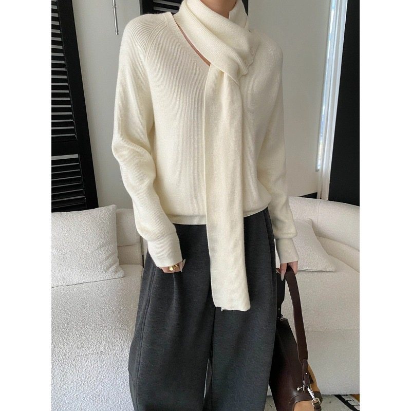 司南 穿搭加分项 可拆卸围脖慵懒氛围感插肩袖针织衫毛衣 SN8395