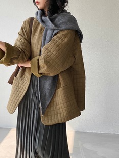 绗缝廓形老钱风上衣女秋冬棉服 薄棉无领净版 1701 重磅私服 江左