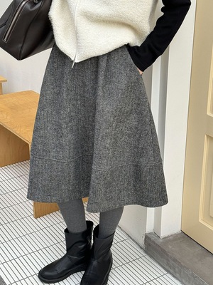 鹿西 韩系半松紧羊毛高腰A字伞裙女秋冬新款呢料花苞半身裙1769