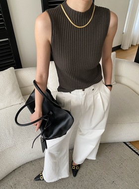 司南 早春新款 超细羊毛混纺肌理感半高领显瘦针织衫背心 SN8598