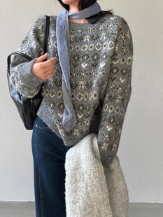 5937 针织上衣 江左 复古碎花软糯糯加厚套头毛衣女冬宽松圆领长袖