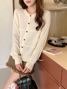 3th Morning 早春新款 韩系慵懒风肌理感圆领针织开衫ZY3956