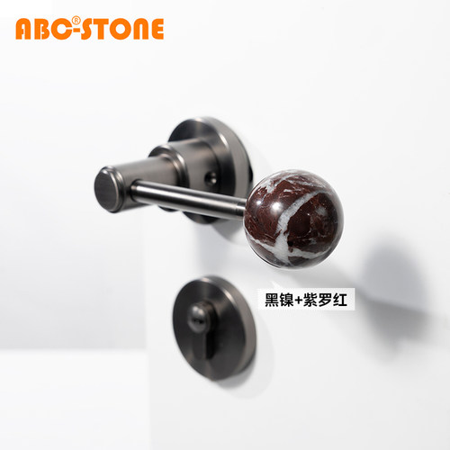 FS.ABC小满黑镍中古风天然大理石门锁室内锁石材房门锁双开门锁