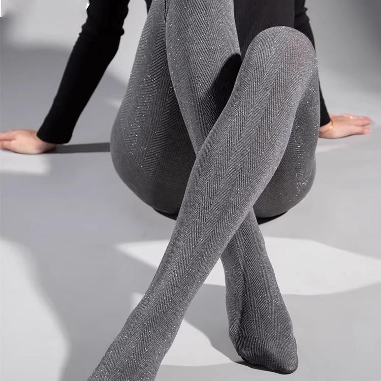 日本银丝波浪纹立体提花针织女连裤袜300D春秋薄款灰色打底袜