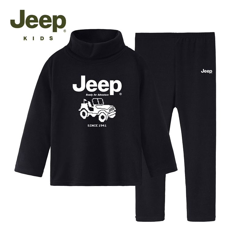 Jeep吉普童装男童套装秋冬款2024新款儿童中大童加绒卫衣运动服潮