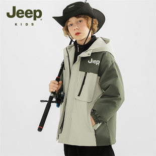 Jeep吉普男童羽绒棉服外套秋冬款2025新款儿童装夹棉保暖加厚棉袄