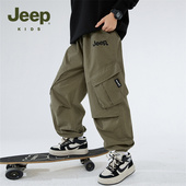 裤 Jeep吉普男童裤 中大童运动裤 儿童加绒军绿工装 子秋冬款 2025秋装