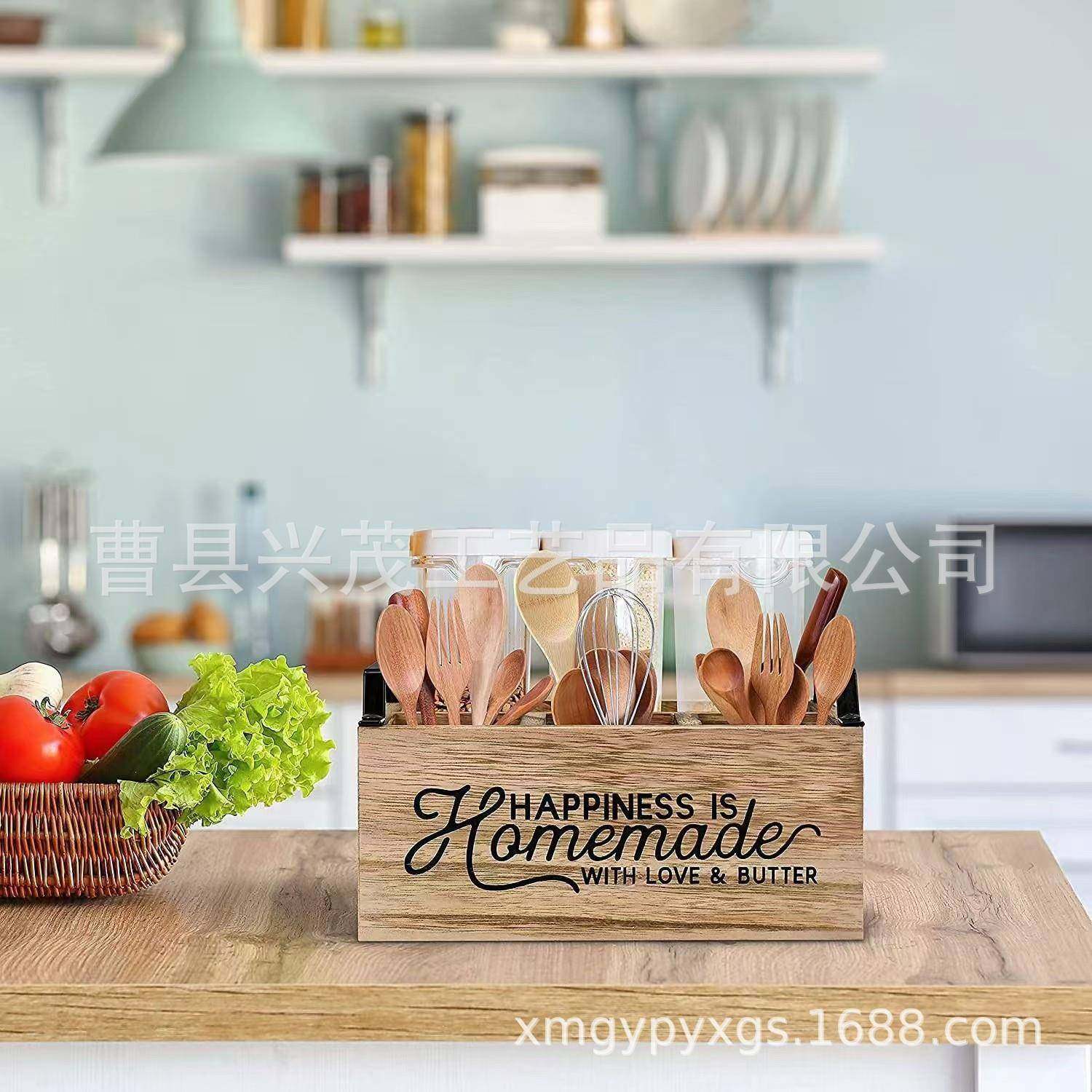 拉车套罩复古做旧多格刀叉木质餐具收纳盒厨房调料储物盒客厅实木,厨房/烹饪用具,调料置物架,淘宝优惠券,粉丝福利购,淘宝优惠卷