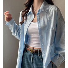 严选纯棉长袖女式衬衫夏防晒薄款时尚洋气减龄宽松外套上衣高级感