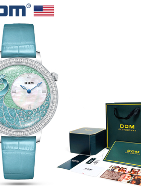 DOM腕表 坚守139道生产工序 轻奢孔雀蓝时尚石英女表 G-1597L-2M