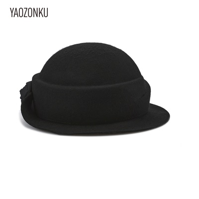 YAOZONKU姚宗谷设计师款玫瑰翻边毛呢礼帽