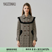 YAOZONKU姚宗谷复古双排扣大衣娃娃领女设计感气质冬季 毛呢外套