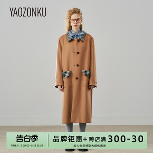 YAOZONKU姚宗谷23秋冬设计师款 方领廓型长大衣外套显瘦简约大气