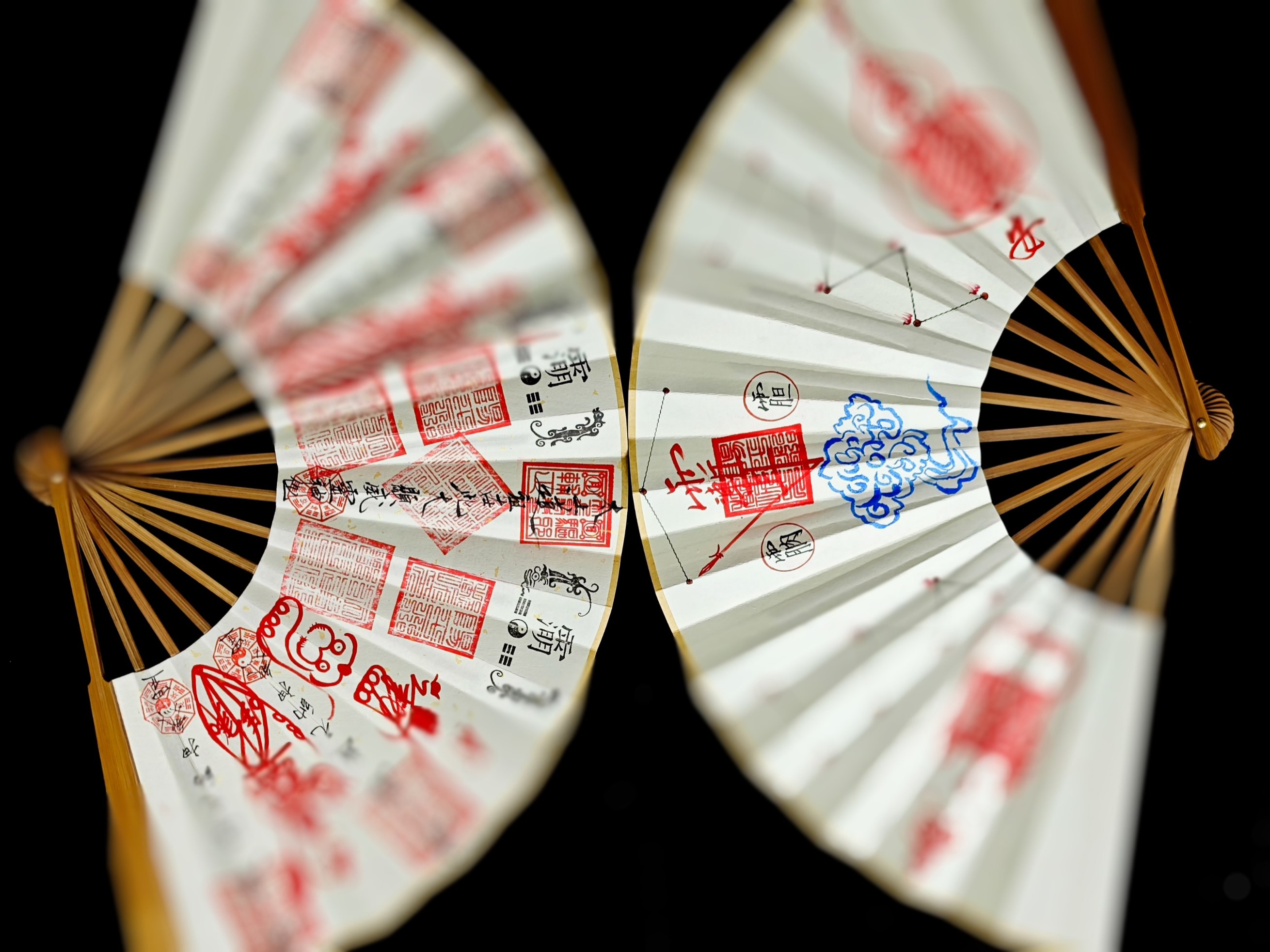 纯手绘法扇折扇三官携带好运扇子摆件六壬大显威灵天师五雷扇竹扇