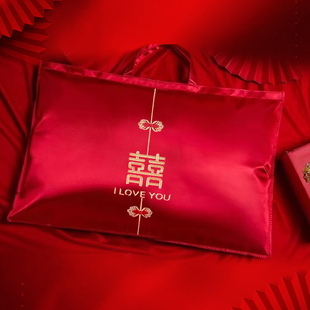 袋枕头棉被喜被收纳袋大红色喜庆陪嫁四件套手提袋 结婚枕芯包装