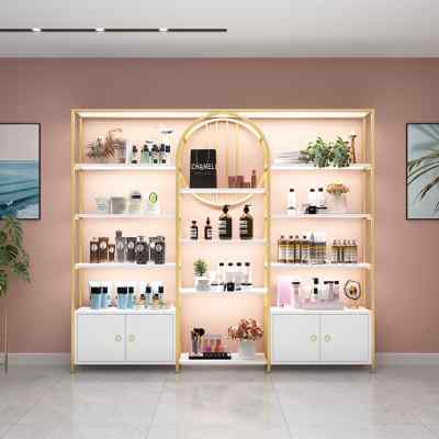 美容院产品展示柜化妆品店理发美甲美妆护肤品陈列储物落地货架