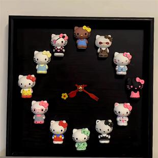 可爱小猫咪钟表挂墙diy材料包涂色装饰送女朋友礼物实用相框钟表