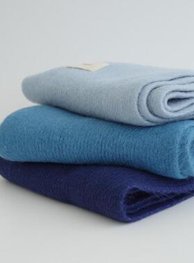 first love 初恋氛围蓝色系极简纯色男女可戴贴布绵软小围巾 包邮