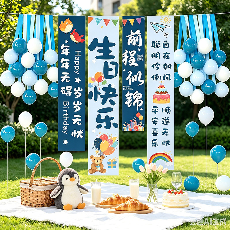 生日快乐气球装饰条幅布置氛围感小女孩男孩挂布儿童场景背景道具