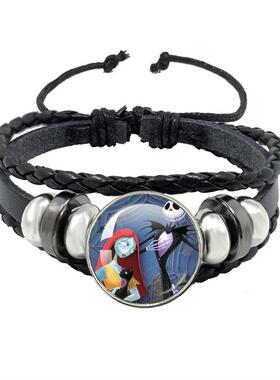 新款跨境热销电影圣诞惊魂夜黑色皮绳按扣手链平安夜圣诞节礼品