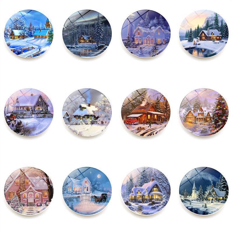 新款圣诞节唯美雪屋冰箱贴时光宝石磁性玻璃家居白板贴纸装饰品25