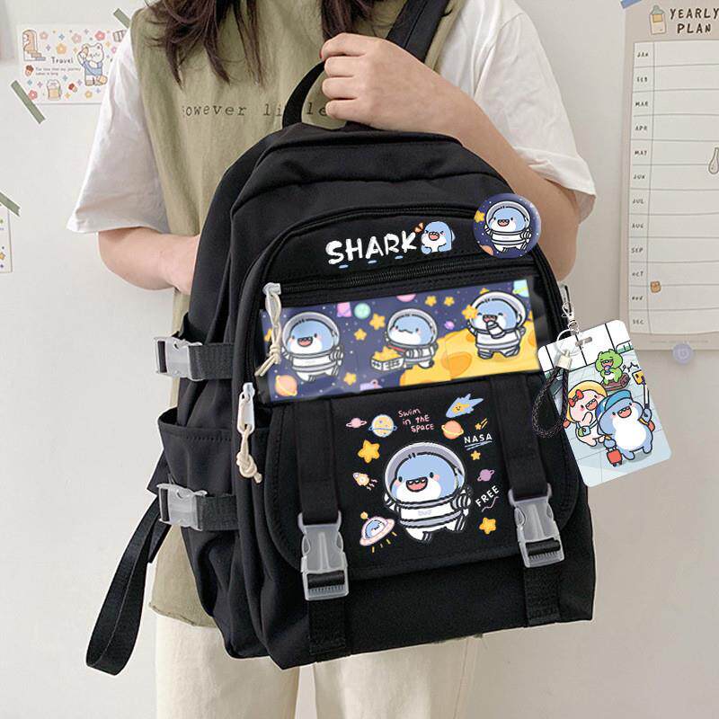 新款肥肥鲨书包周边双肩包卡通可爱男女学生休闲黑色背包初中