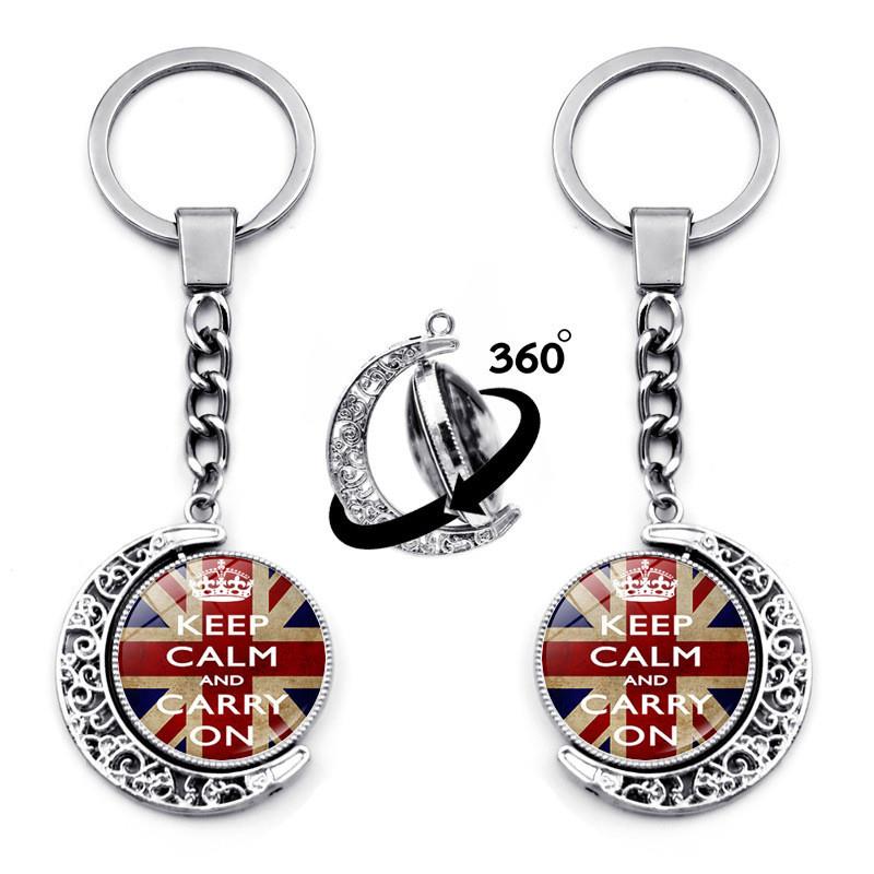 新款keep calm and carry on钥匙扣挂件双面旋转吊坠汽车包包钥匙
