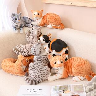 新款仿真猫咪公仔毛绒玩具动物橘猫狸花猫家居摆件儿童安抚早教礼