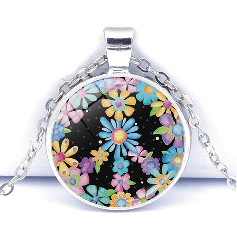 新款蝴蝶花和平标志项链女百搭跨境爆品时光宝石吊坠欧美反战饰品