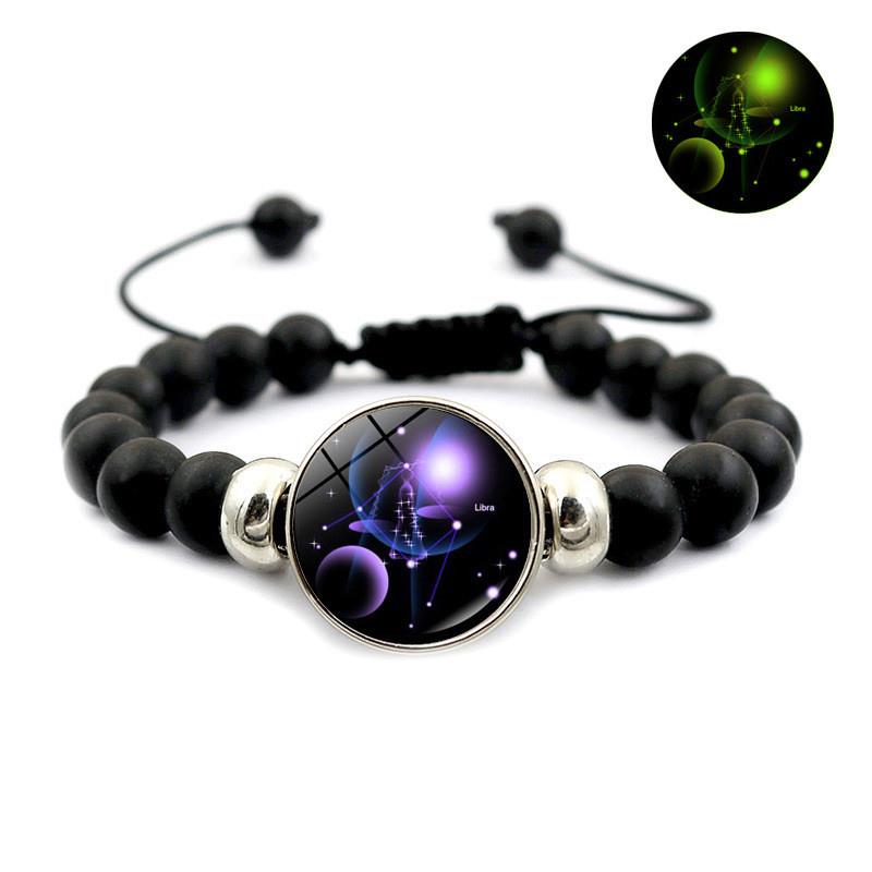 新款夜光12星座手链男女学生百搭黑色弹力串珠拉绳手环情侣手饰品