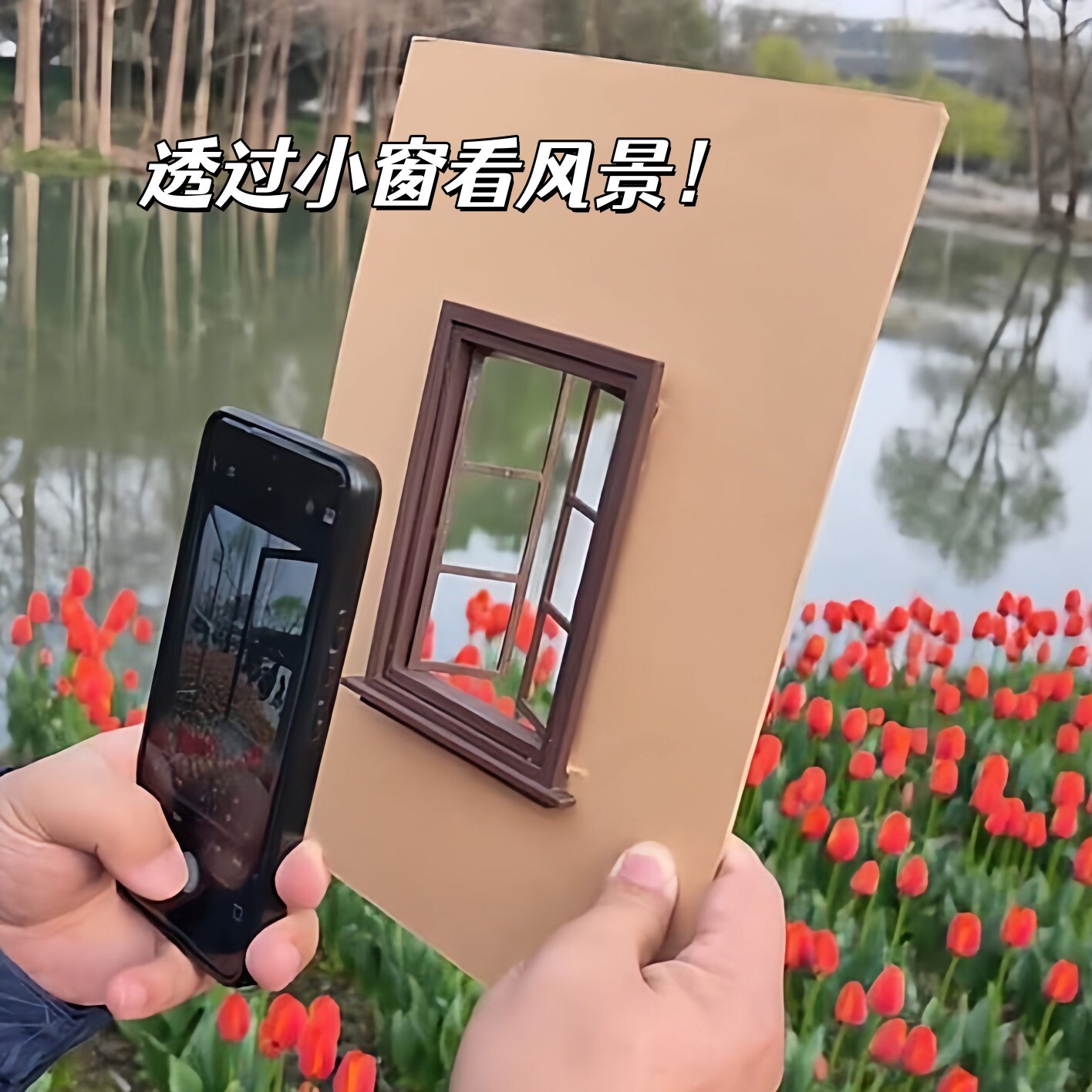 【透过小窗看风景】微缩窗户模型户外春游野餐郁金香花田拍照道具