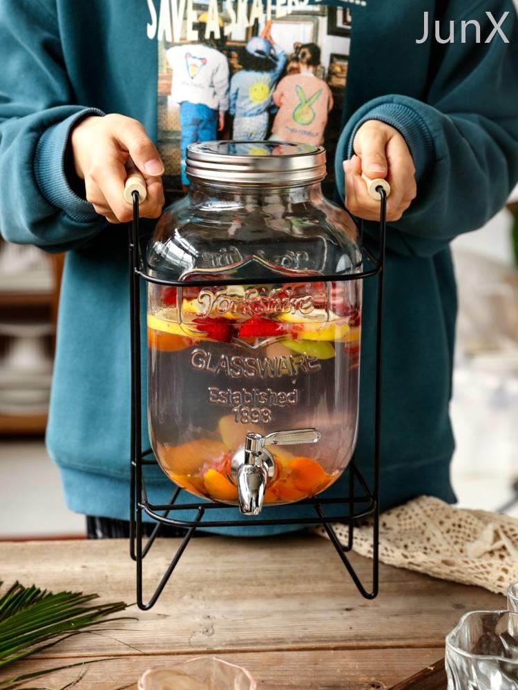 玻璃水龙头冷水壶果汁玻璃罐大容量甜品台商用饮料机啤酒可乐桶